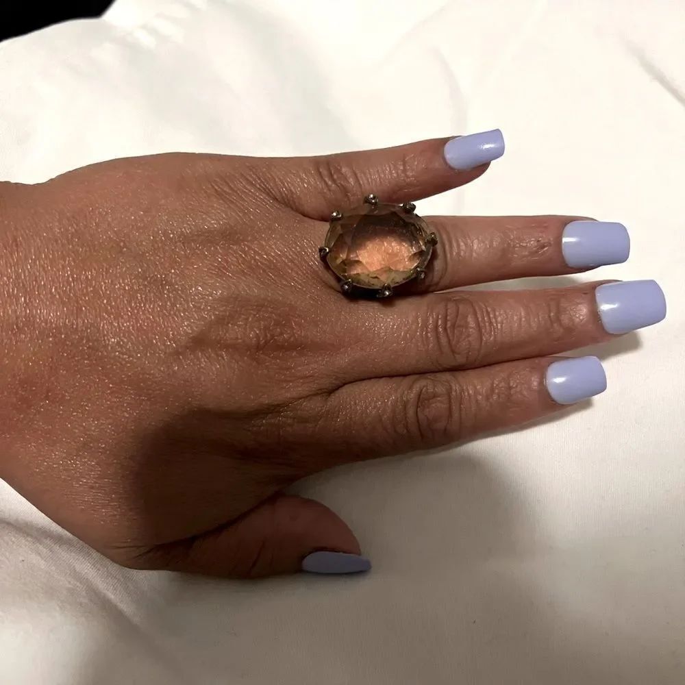 Lia Sophia Peach Melba Ring Large Stone & Cut Crystals Size 9